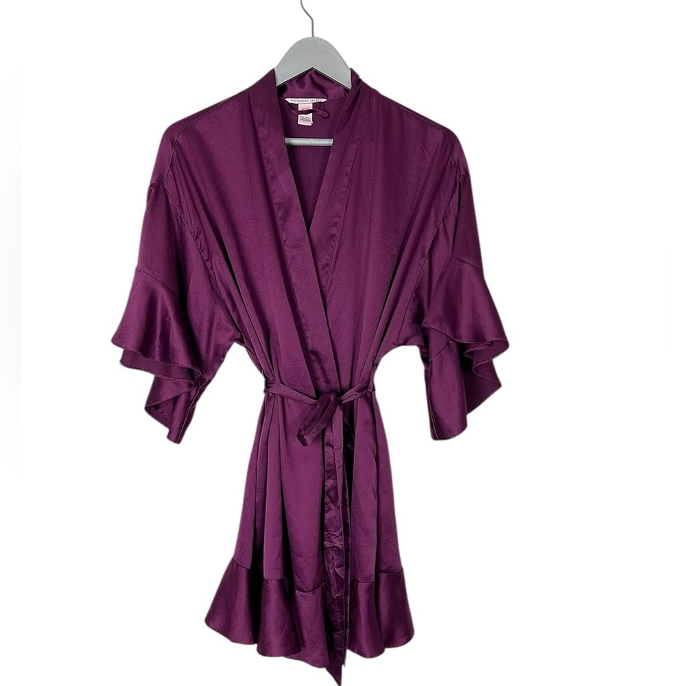 Victoria's Secret Silky Flounce Robe Ruffle Sleeves‎ XS/S purple